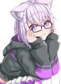 😍 anime, cat ears, purple, girl, glasses, hoodie telegram sticker