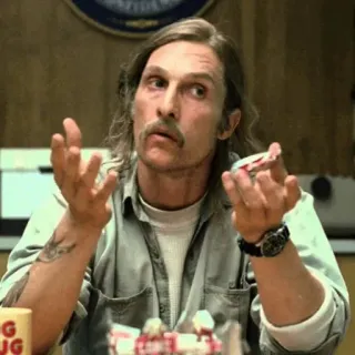 ⭐️ Rust Cohle True Detective matthew mcconaughey, fernsehserie, schauspieler, charakter, true detective telegram sticker