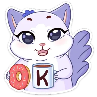 👌 K cat, donut, coffee, cute, sticker, animal, kawaii whatsapp sticker