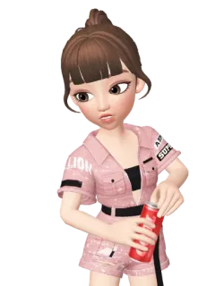 🤷‍♀ SUPER menina, rosa, Zepeto, desenho animado, bebida, avatar whatsapp sticker