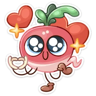 🥺 radis, légume, coeur, mignon, kawaii, autocollant, nourriture whatsapp sticker