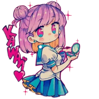 👑 Kawaii かわいい, 可愛い, アニメ, 女の子, キラキラ, ピンク, ちび telegram sticker