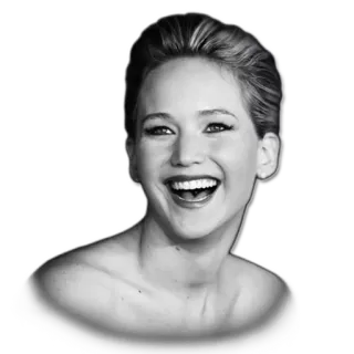 😆 Jennifer Lawrence actress, celebrity, portrait, black and white, smiling telegram sticker