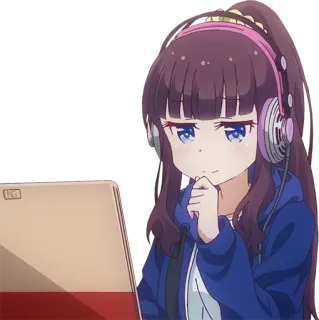 😏 Garota anime, Fones de ouvido, Desenho animado, Fofo, Computador, Pensativo telegram sticker