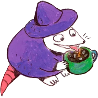 😝 pancernik, czarodziej, kawa, filiżanka, fioletowy, zwierzę, słodki telegram sticker