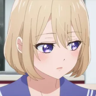 💛 Anime, Fille, Cheveux blonds, Yeux violets, Dessin animé, Adolescent telegram sticker