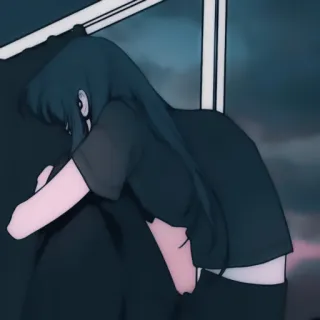 🪡 ragazza, triste, anime, piangendo, finestra, sola/o, silhouette whatsapp sticker