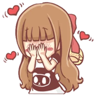 🙈 귀여운, 애니메이션, 소녀, 하트, 카와이, 수줍은, 얼굴 붉히는 telegram sticker