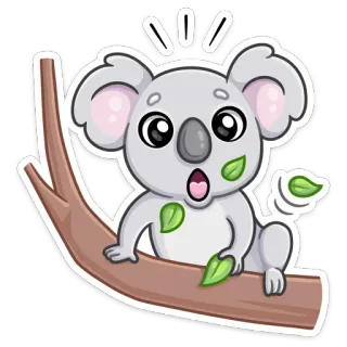 😱 Koala, Tier, süß, Cartoon, Ast, Blätter, überrascht, Sticker whatsapp sticker