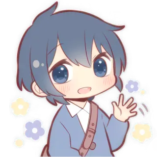 ✋ 애니메이션, 소년, 치비, 귀여운, 꽃 telegram sticker