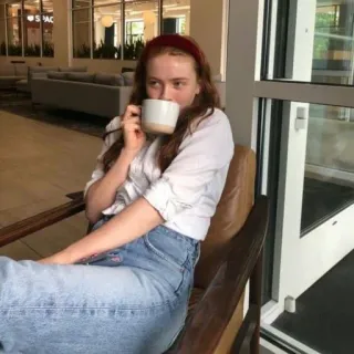 ☕️ woman, cup, chair, coffee, indoor, portrait telegram sticker