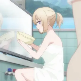 💛 Anime, Fille, Serviette, Salle de bain, Cheveux blonds telegram sticker