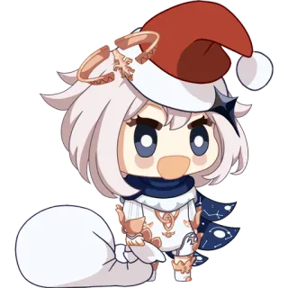 🌚 Paimon Genshin Impact Anime, Paimon, Genshin Impact, Noël, Bonnet de Noël whatsapp sticker