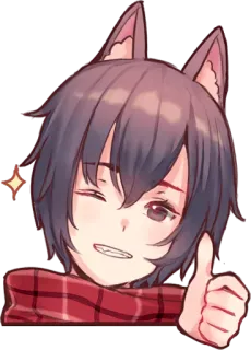 😉 Аниме, Палец вверх, Кошачьи уши, Подмигивание, Милый, Блеск whatsapp sticker