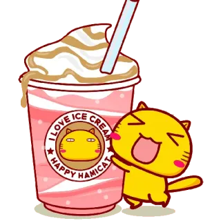 ☕ Hamicat I LOVE ICE CREAM
HAPPY HAMICAT Eis, Katze, Cartoon, Süß, Fröhlich, Dessert, Hamster, Getränk telegram sticker