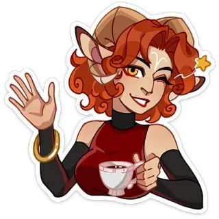 ☕️ แฟนตาซี, ตัวละคร, ผู้หญิง, เขา, ชา, ถ้วย, โบกมือ telegram sticker