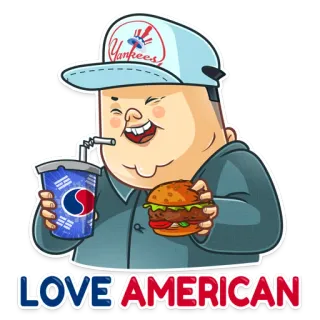 🍔 LOVE AMERICAN american, burger, soda, yankees, hat, food, drink telegram sticker