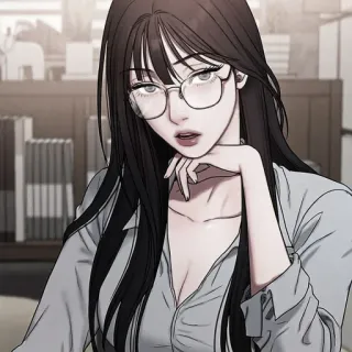 💀 phụ nữ, cô gái, kính, anime, manga, chân dung, hình minh họa whatsapp sticker