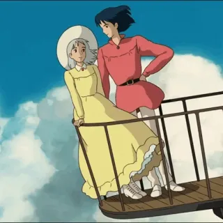 🐇 Howl Howl's Moving Castle anime, pareja, romance, película, fantasía, nubes, cielo telegram sticker