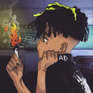 🖤 cartoon, roken, sigaret, vuur, profiel, dreadlocks telegram sticker