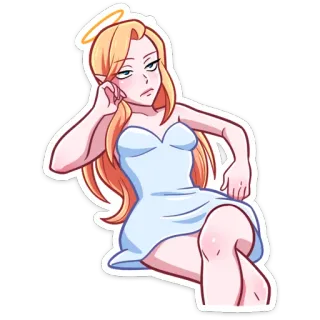 😏 天使, 女性, 卡通, 金色, 光环, 裙子 telegram sticker