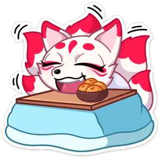 😋 cáo, dễ thương, động vật, kawaii, nhật bản, kotatsu, bánh rán whatsapp sticker