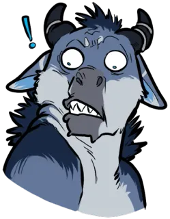😲 Desenho animado, Furry, Antropomórfico, Monstro, Azul, Chocado, Ponto de exclamação telegram sticker