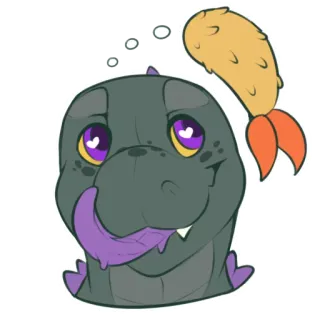 🍤 cartoon, lizard, cute, purple, food, animal whatsapp sticker