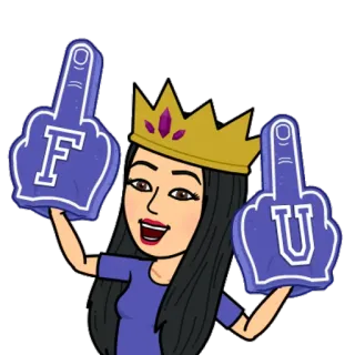 🖕 F U doigt d'honneur, offensant, insultant, reine, couronne, doigt en mousse, Bitmoji telegram sticker