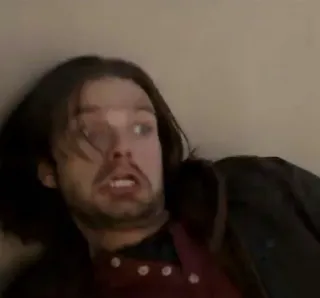 😱 Bucky Barnes Bucky Barnes, Marvel, Sebastian Stan, Meme, engraçado, assustado telegram sticker