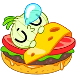 🍔 漫画, ハンバーガー, 玉ねぎ, チーズ, トマト, 食べ物 whatsapp sticker