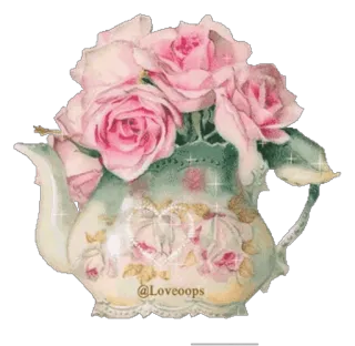 🌸 roses, flowers, teapot, floral, vintage, pink whatsapp sticker