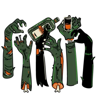 😳 zombie, hands, alcohol, drink, party, halloween whatsapp sticker
