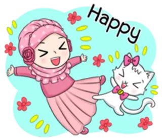 😆 Happy szczęśliwy, dziewczyna, kot, słodki, kreskówka telegram sticker