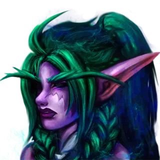 😑 Elfe, Fantasy, Portrait, Violet, Cheveux verts, Jeu vidéo, Personnage whatsapp sticker