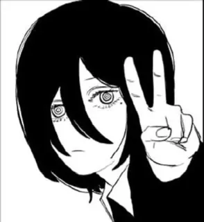 🌟 Reze Chainsaw Man Anime, Manga, Reze, Chainsaw Man, Blanco y negro, Personaje, Signo de la paz telegram sticker