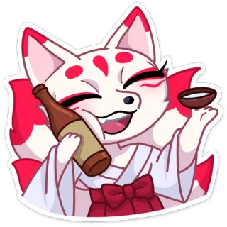 🤗 cáo, động vật, hoạt hình, dễ thương, chai, nước uống, rượu whatsapp sticker