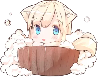 💦 Chibi, Mignon, Anime, Neko, Bain, Kawaii, Mousse, Baignoire whatsapp sticker