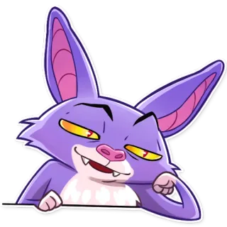 😏 летучая мышь, мультик, животное, фиолетовый, усмешка, милый, персонаж telegram sticker