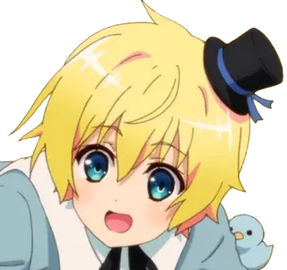 ❤️ Anime, Cartone animato, Personaggio, Carino, Capelli biondi, Cilindro whatsapp sticker