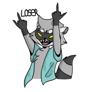 🖕 LOSER raton laveur, dessin animé, doigt d'honneur, insulte, loser, offensant whatsapp sticker