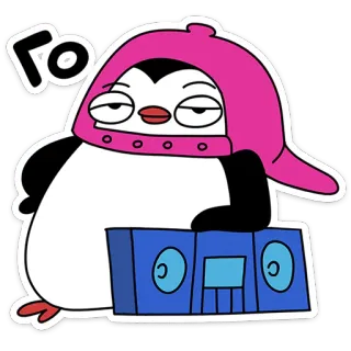 🤨 Го pingouin, dessin animé, personnage, boombox, chapeau, cool telegram sticker
