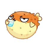 😳 Kugelfisch, Fisch, Cartoon, Trinken, Wasser, Süß whatsapp sticker