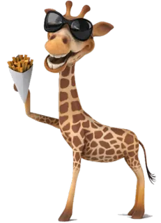 🍟 Giraffe, Cartoon, Pommes, Sonnenbrille, Tier telegram sticker