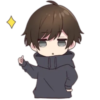 👍 Anime, Chibi, Cartoon, Mignon, Personnage, Sweat à capuche, Cheveux bruns telegram sticker