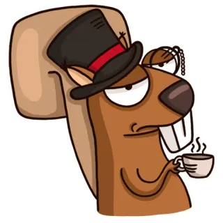 🧐 Eichhörnchen, Cartoon, Zylinder, Tee, Monokel, Biber telegram sticker