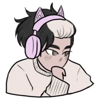 ⚪️ kocie uszy, słuchawki, rumieniec, styl anime, kreskówka, słodkie, kawaii telegram sticker
