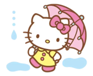 🌟 Hello Kitty hello kitty, dessin animé, chat, parapluie, pluie telegram sticker