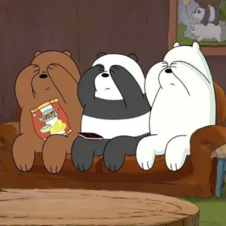🙄 We Bare Bears 漫画, クマ, ソファー, テレビ, 軽食 telegram sticker