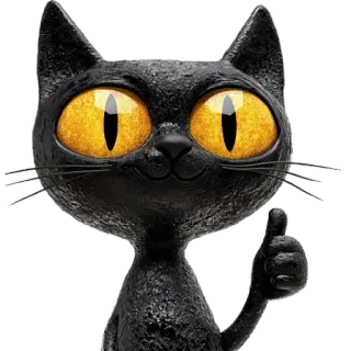 👍 czarny kot, kot, kciuk w górę, zwierzę, powodzenia, kot z kreskówki, zwierzę domowe whatsapp sticker